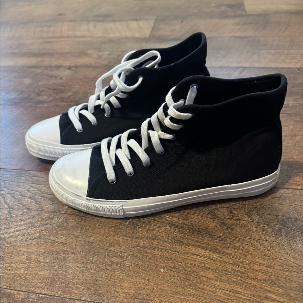 Aerie Classic Black Canvas High-Top Sneakers with White Accents